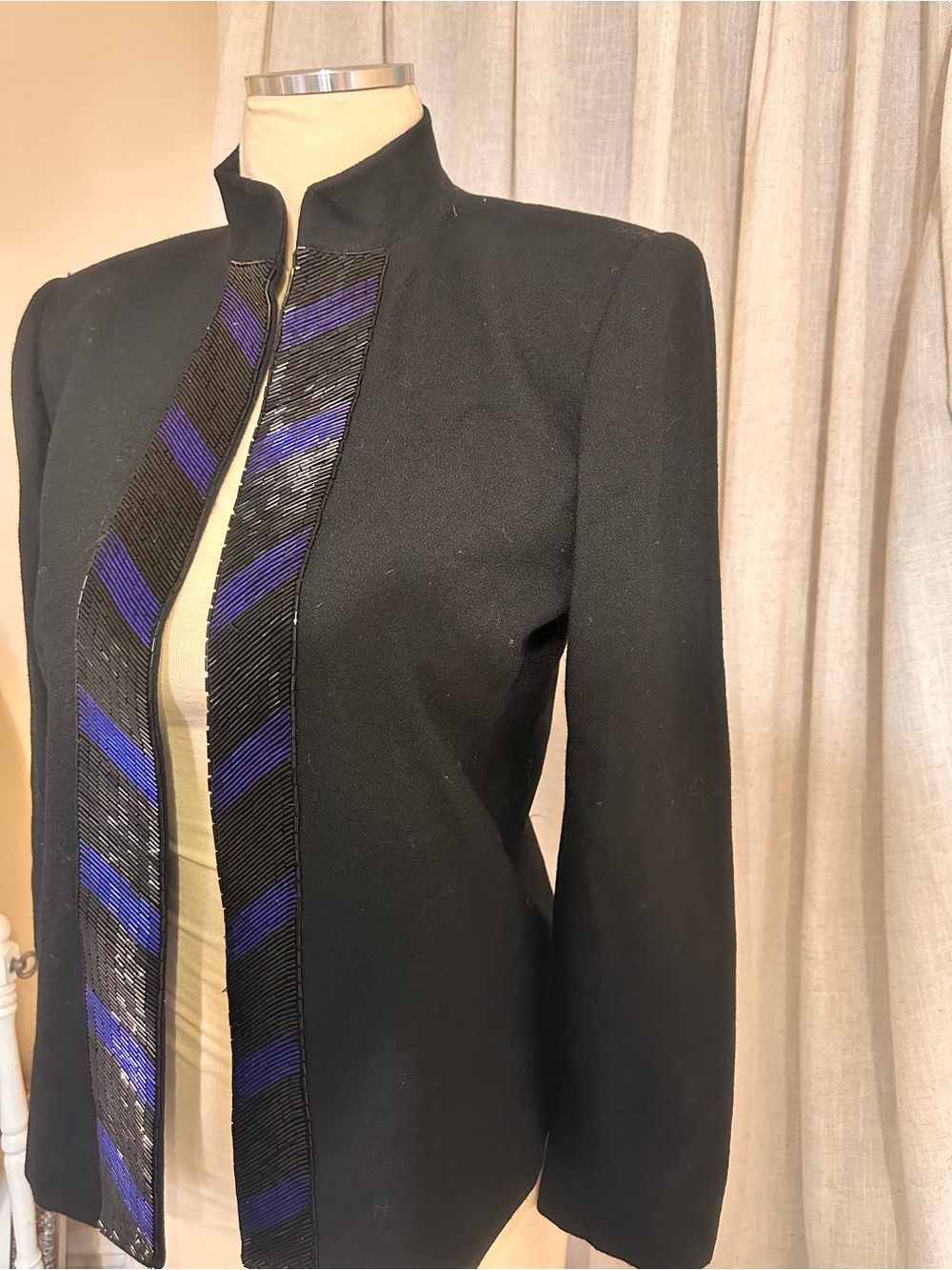 Vintage Kasper For ASL Open Blazer BlackJ Blazer W/Beaded Trim
